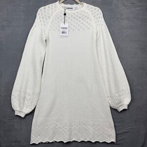 Rumored Vermont Mini Dress White Lace Knit Long Sleeve M‎ NWT